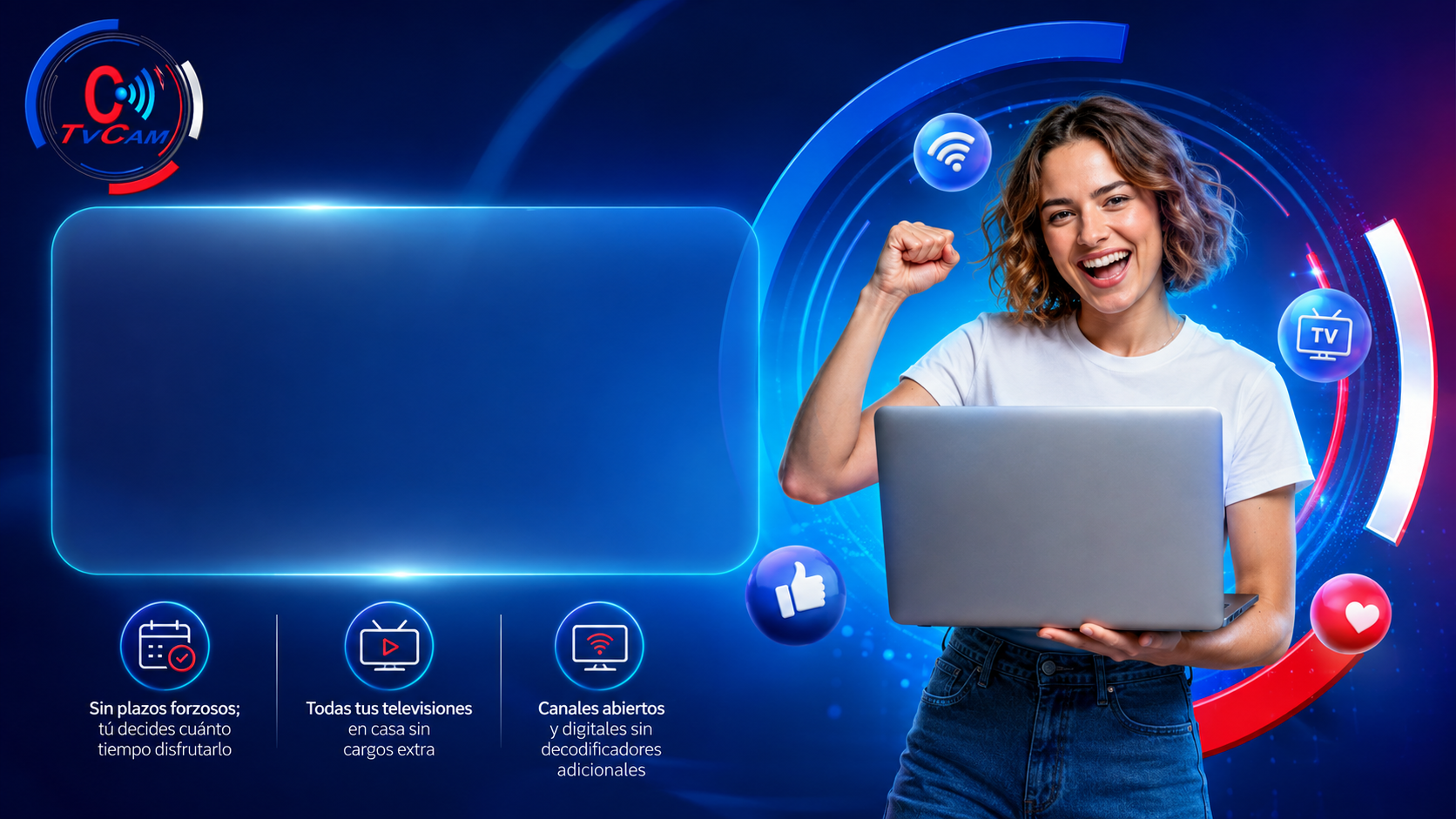Promoción visual TVCAM con tecnología y conectividad